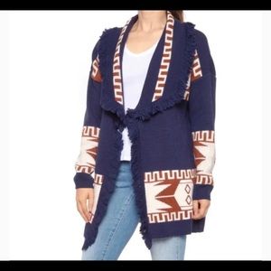Cocogio Italian Aztec Print Open Fringe Cardigan Size S